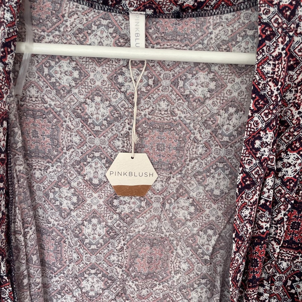 NWT PinkBlush Women's Paisley Kimono Cardigan XL Long Sleeve Tie Waist Boho - Picture 2 of 7